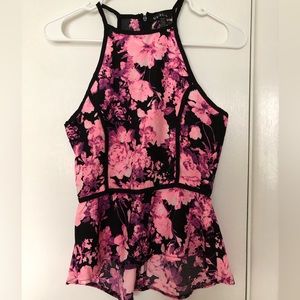 Floral pink and black halter baby doll top